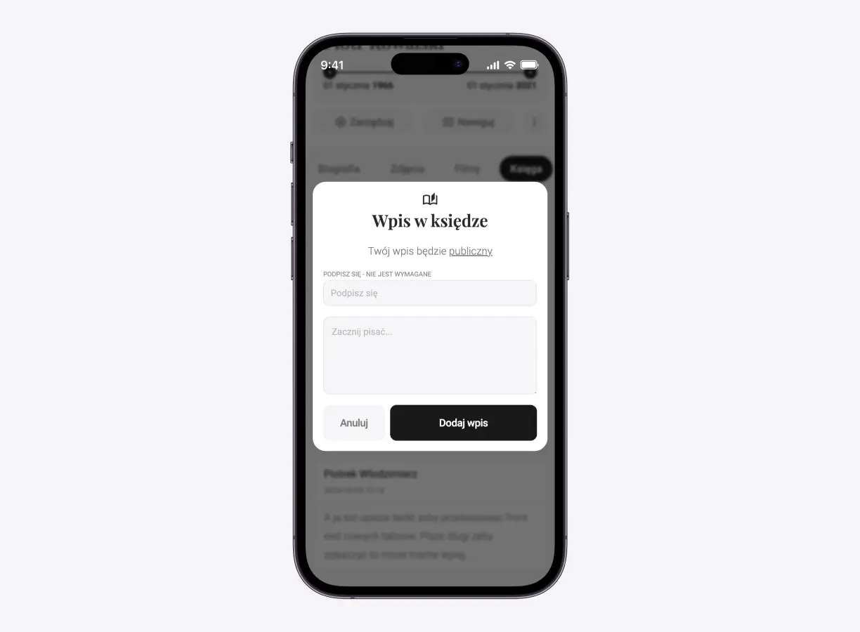 Dodawanie wpisu do wirtualnej księgi