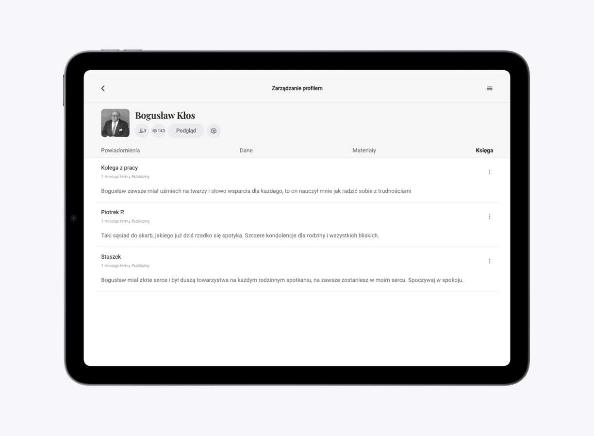Zarządzanie wirtualna księgą z tabletu