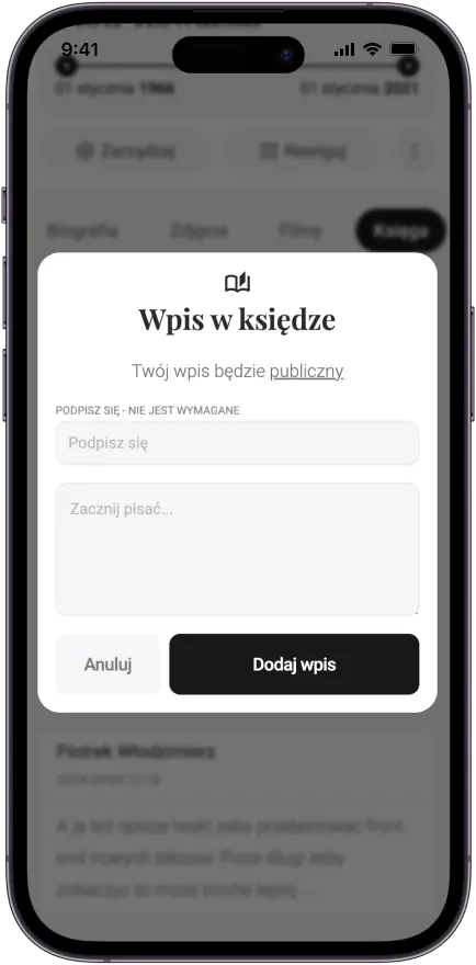 Zrzut ekranu aplikacji moje kondolencje - wirtualna księga kondolencyjna