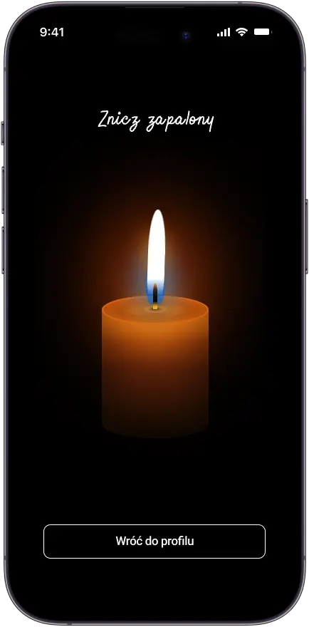 Zrzut ekranu aplikacji moje kondolencje - wirualny znicz